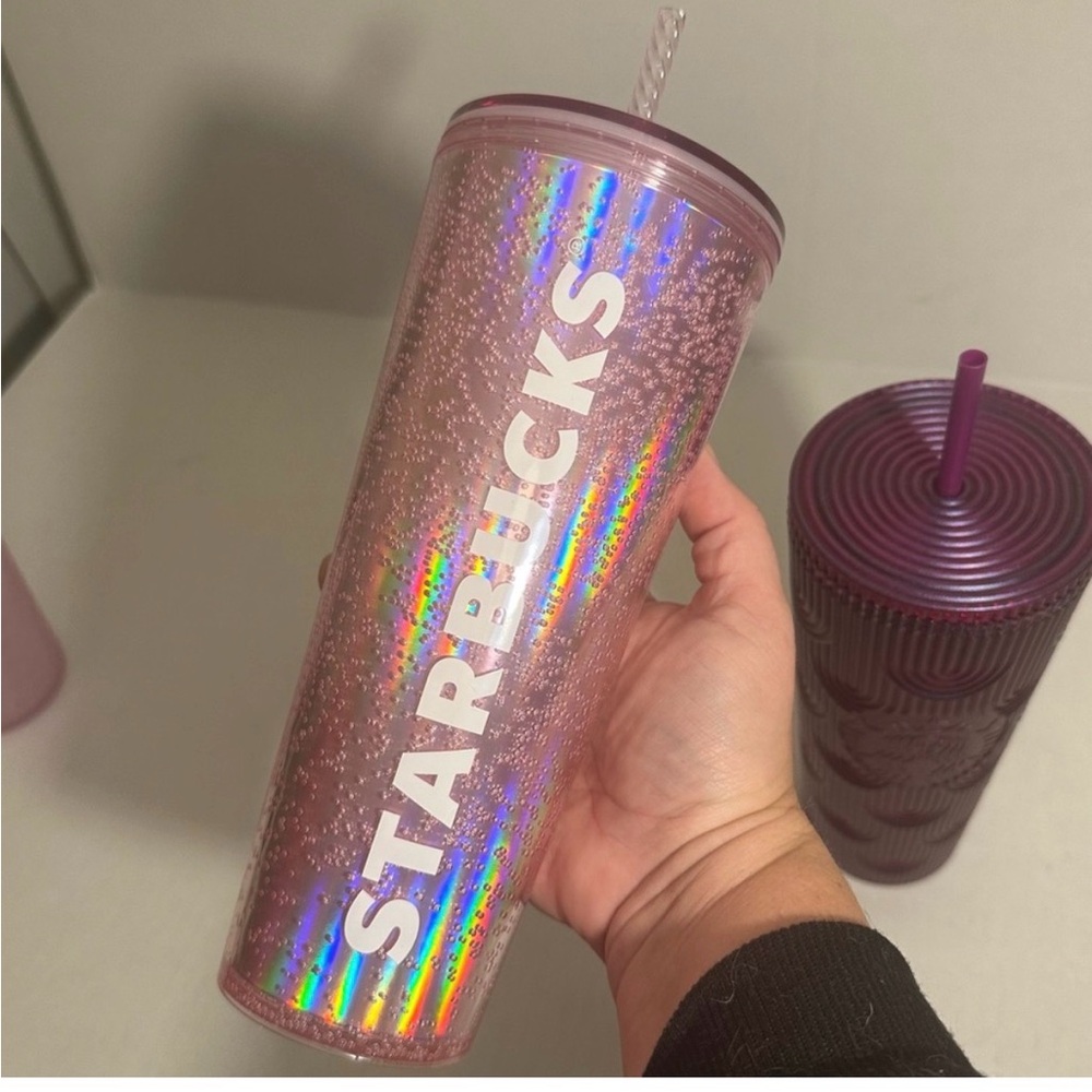 Starbucks Iridescent Pink Glitter Tumbler with Straw